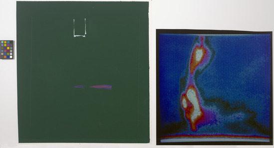 Drawing titled Four Equidistant Points No. 1, thermogram and pencil, accession number 1981.32.1.a-b.