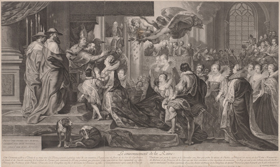 Print titled The Coronation of the Queen (Le couronnement de la reine) (after Peter Paul Rubens), engraving, accession number 1971.49.3.