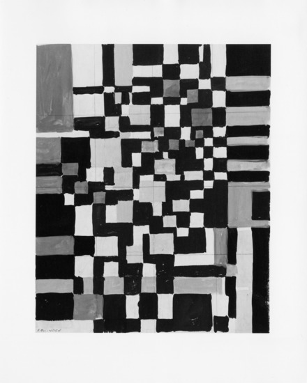 Drawing titled Study for Geometric Painting #1, gouache, accession number 1966.36.