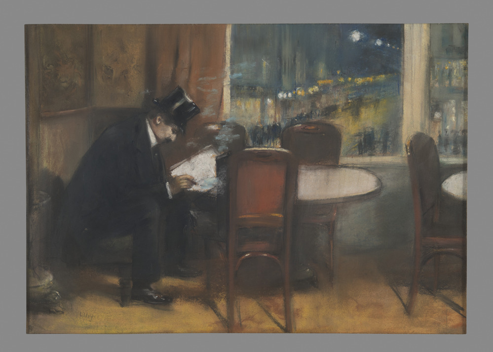 Drawing titled Man in Cafe, pastel on paper, accession number 1983.25.3.