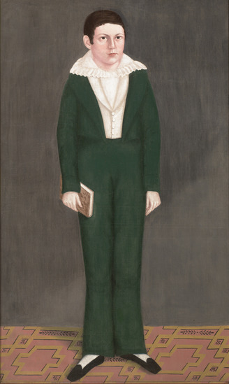 Painting titled Portrait of a Boy in Green (Samuel Field McIntire), oil on canvas, accession number 1991.6.2.