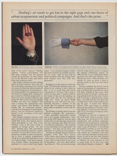 Work on paper 2 of 2 titled The Fine Art of Politics: Only You, Lowell Darling (Statewide Campaign for Governor), magazine (periodical), sixty-eight pages, accession number 1995.46.424.9.