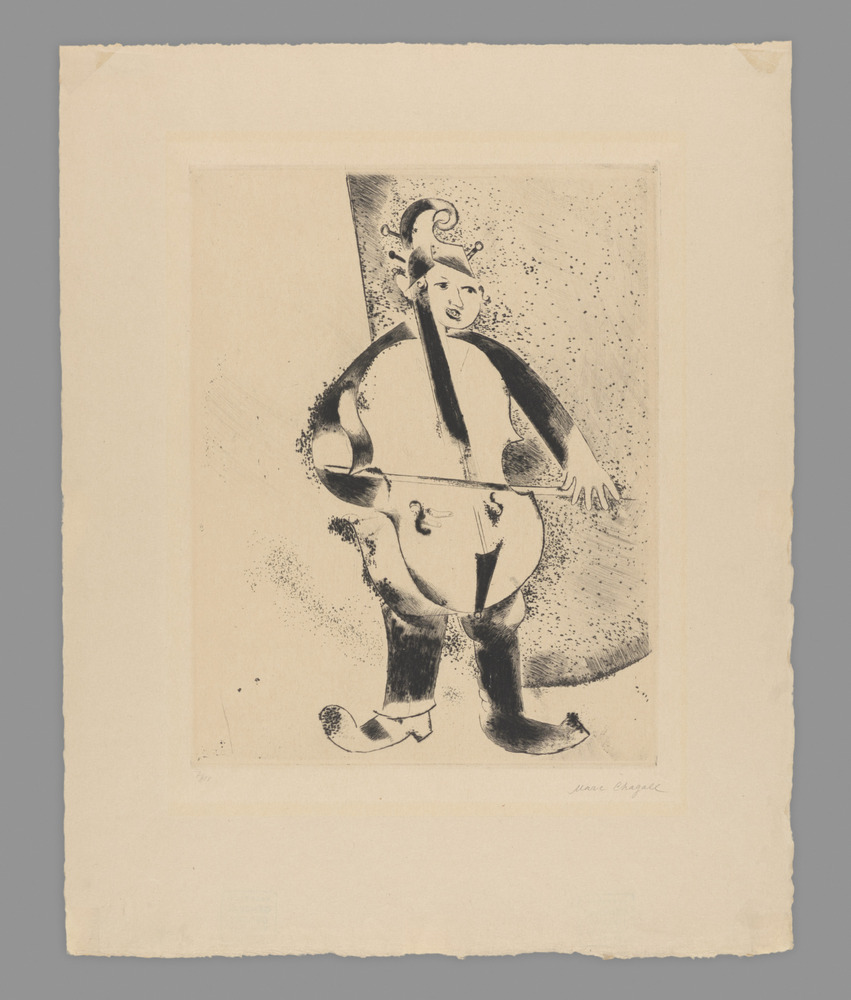 Print titled Man with Cello (from the series My Life), drypoint, accession number 1983.3.1.