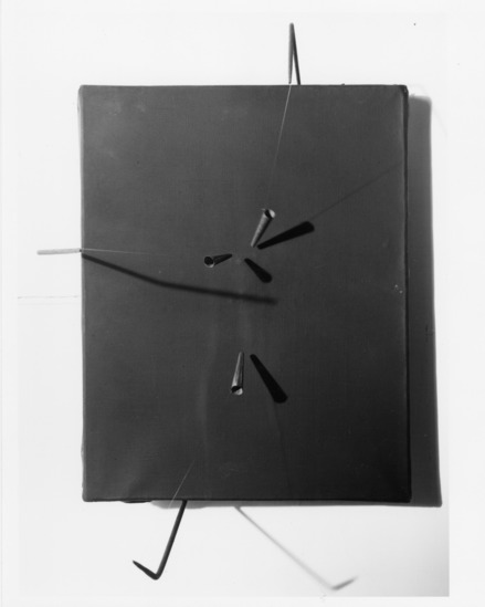 Painting titled Magnetic Painting (Tableau Magnetique), canvas, metal rods, ferrules, magnet, accession number 1968.70.