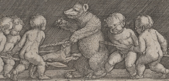 Print 3 of 3 titled Children Fighting Bears, engraving, accession number 1956.10.