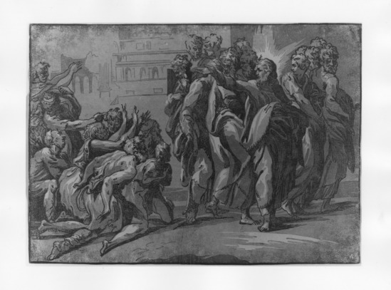 Print titled Christ Curing the Lepers (after Parmigianino), chiaroscuro woodcut, accession number 1972.64.