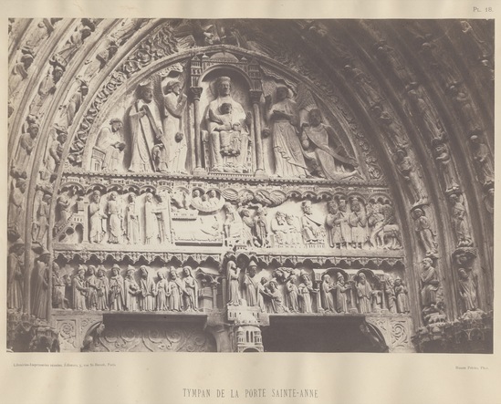 Photograph titled Tympan de la Porte Sainte-Anne (Cathédrale Notre-Dame de Paris), salt print, accession number 2000.50.38.