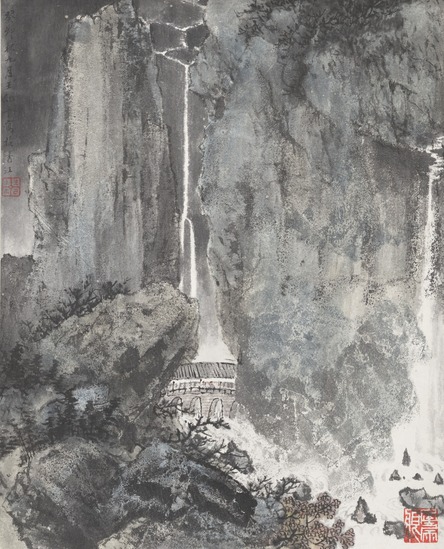 Landscape with Pavilion at the Foot of a Waterfall