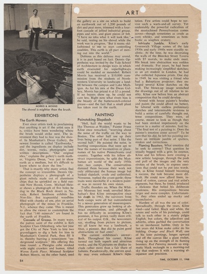 Ephemera titled Morris & Mound, The shovel is mightier than the brush, The Earth Movers (The Return of Abstract Expressionism folder), magazine clipping, accession number 1995.46.150.53.