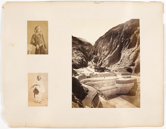 Photograph titled Untitled (Album page with Indian portraits and landscape) , albumen, accession number 2005.3.79.