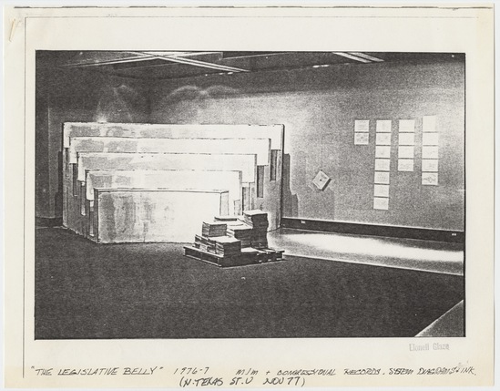 Artist's book 2 of 21 titled Letter to Tom Marioni from U.S. Department of Labor (Legislative Belly), typewritten text on U.S. Department of Labor stationery, and photocopies with stamp mark in black ink, twenty pages; blue ink on brown paper envelope, accession number 1995.46.346.a-u.