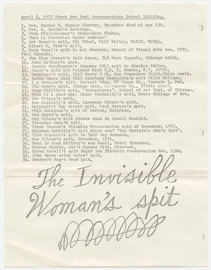 Work on paper 2 of 5 titled Letter to Tom Marioni from Ray Johnson (First New York Correspondence School Spitting), a-c: Photocopies d: Ink on cutout e: Ink, graphite, and blue marker on envelope with postmark and postage stamp, accession number 1995.46.409.a-e.