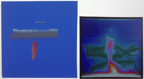 Drawing titled Four Equidistant Points No. 3, thermogram and pencil, accession number 1981.32.3.a-b.