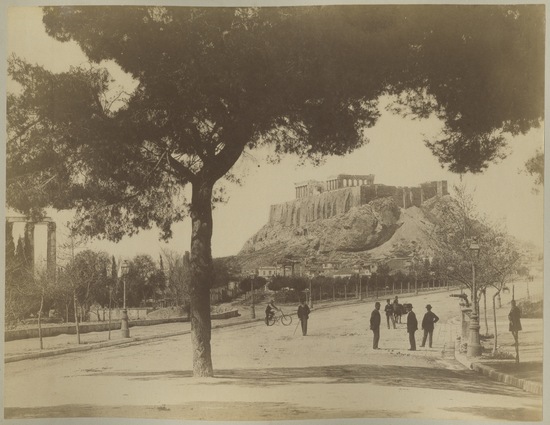 Photograph titled Untitled (View of Acropolis with Pedestrians in Foreground), albumen, accession number 2005.3.33.22.b.