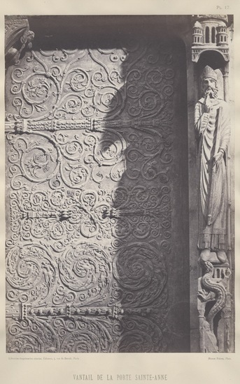 Photograph titled Vantail de la Porte Sainte-Anne (Cathédrale Notre-Dame de Paris), salt print, accession number 2000.50.2.