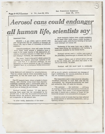 Aerosol Arsenal, Time Capsule scrapbook (Aerosol cans could endanger all human life, scientists say)