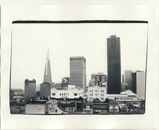 Photograph titled Buildings, Black and white print, accession number 2008.2.143.