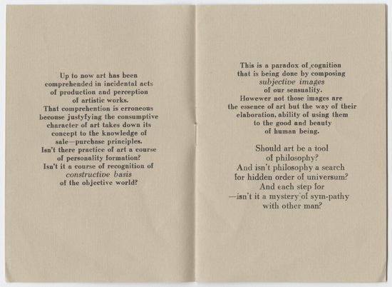 Artist's book 3 of 9 titled Dialectics Project, Collective Creative Games, offset printing and stamp mark in red ink on paper, staple bound, thirteen pages, ed. 109/300, accession number 1995.46.344.