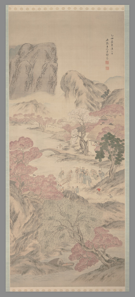 Painting titled The Peach Blossom Spring, Hanging scroll: ink and color on silk, accession number 1980.42.69.