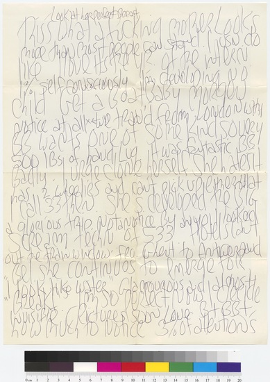 Work on paper 2 of 2 titled Letter to Morgan Thomas from James Lee Byars and B.B., ink on offset printing, two-sided, accession number 2003.12.92.