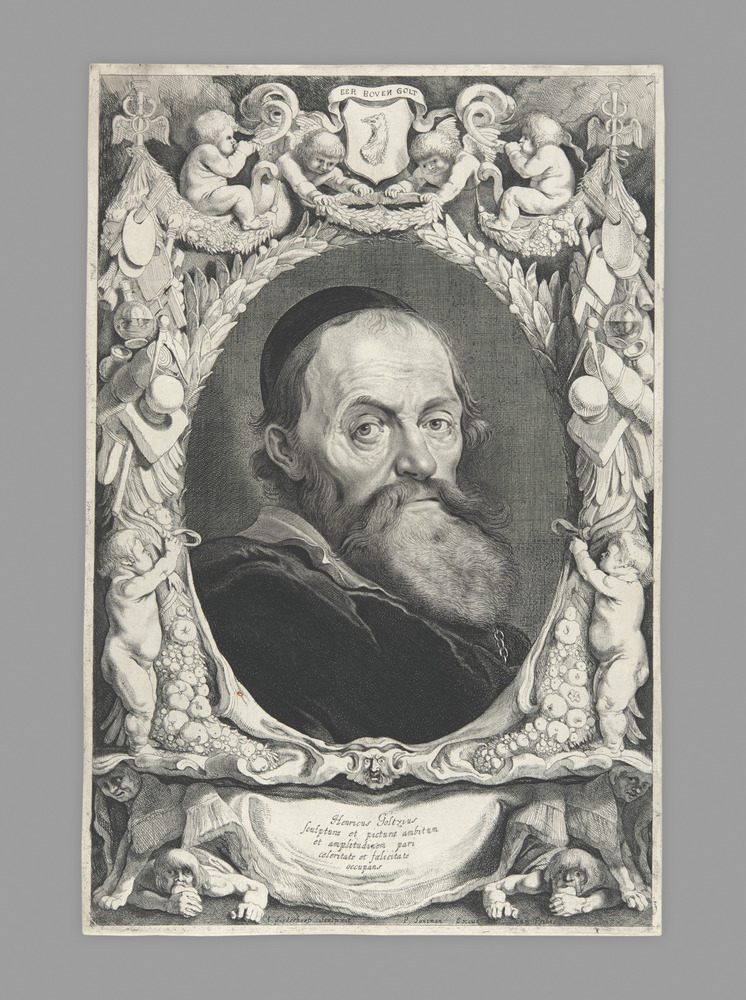 Print titled Portrait of Hendrick Goltzius, after a self-portrait, etching, accession number 2001.33.