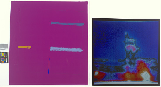 Drawing titled Four Equidistant Points No. 2, thermogram and pencil, accession number 1981.32.2.a-b.