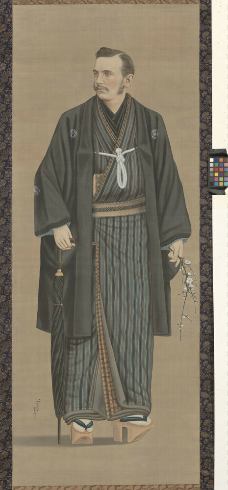 Painting titled Westerner in Japanese Dress, Hanging scroll: ink and colors on silk, accession number 2006.38.