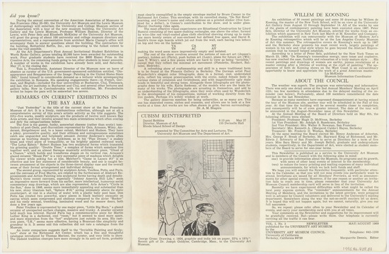 Work on paper titled Newsletter, "Remarks on Current Exhibitions in the Bay Area" (Invisible Painting and Sculpture), offset printing on paper, two-sided, accession number 1995.46.429.83.