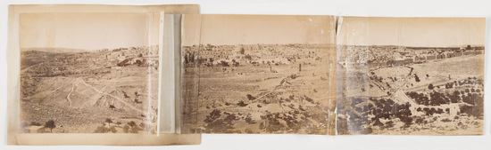 Photograph titled Panorama of Jerusalem, albumen, images mounted on fabric, folded, accession number 2005.3.54.35.a.