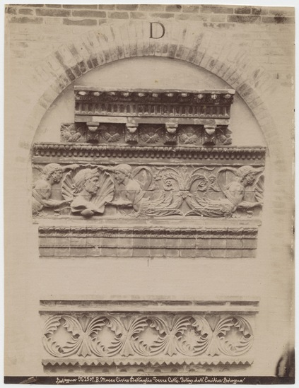 Photograph titled Bologna No. 2507.B. Museo Civico Dettaglio Terre Cotte., albumen print from wet-plate collodion negative, linen backed, accession number 2002.43.284.