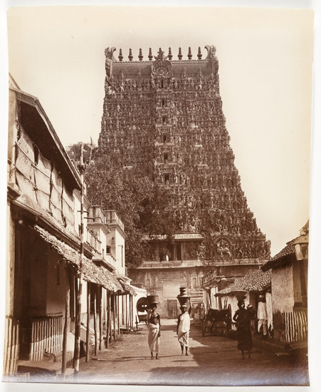 Photograph titled Madura 19 - Southern Gopuram, front view, albumen, accession number 2005.3.41.