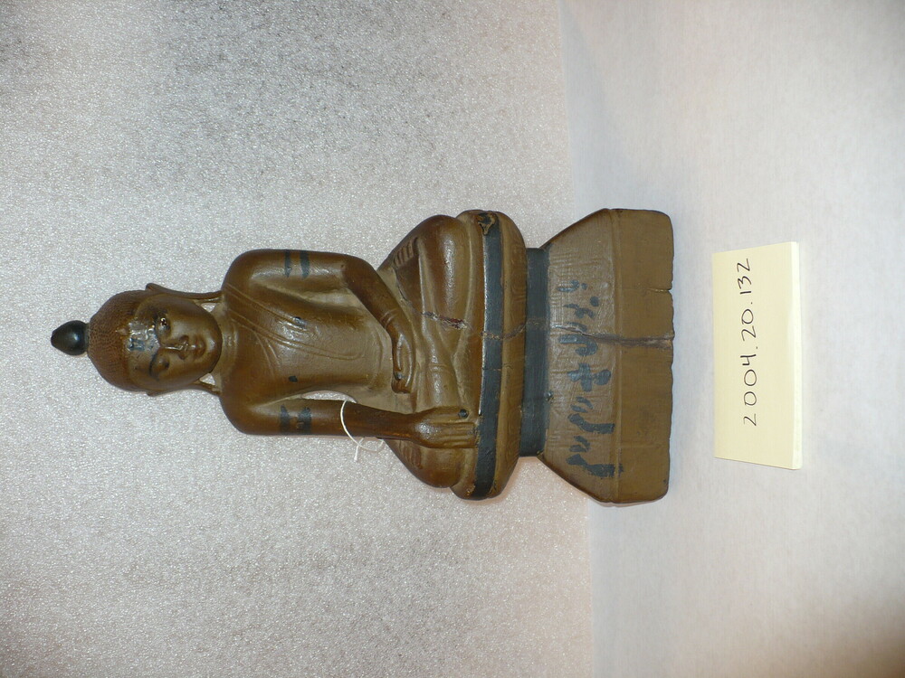 Sculpture titled Buddha, Wood, pigment, accession number 2004.20.132.