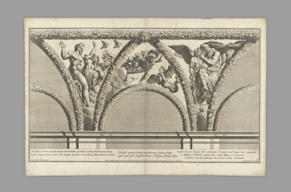 Print titled Cupido and Herculis (plate 8 from the 'Council of the Gods' Seri (after Raphael), engraving, accession number 1967.130.