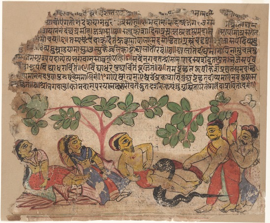 A snake demon / A king approaches Krishna