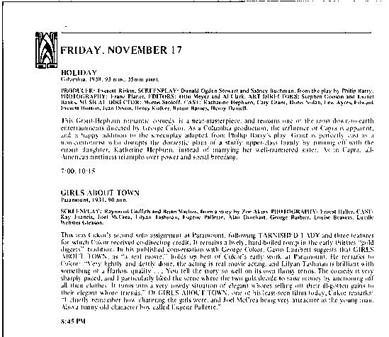 program page 3 of 12 titled The films of George Cukor, source: Pacific Film Archive