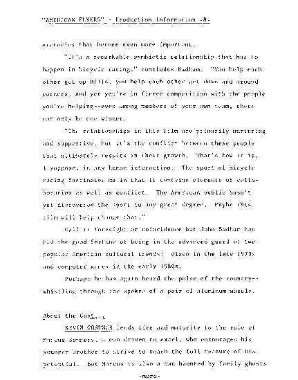 press kit page 9 of 21 titled American flyers, source: Warner Bros.