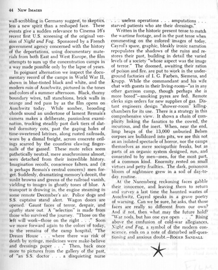 review page 2 of 2 titled Night and fog, source: University of California Press Journals Division. Film Quarterly