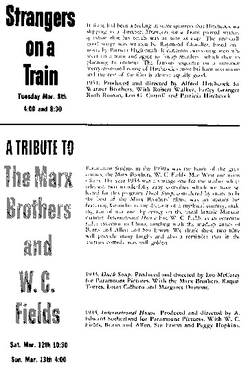 program page 15 of 16 titled Alfred Hitchcock:  part two American years 1940-1951, source: Dartmouth Film Society
