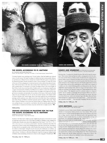 program note page 6 of 8 titled Pier Paolo Pasolini: the poet of contamination, source: Cinematheque Ontario/a division of Toronto International Film Festival Group