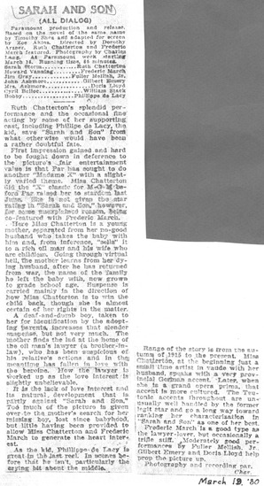 review titled Sarah and son, source: Variety