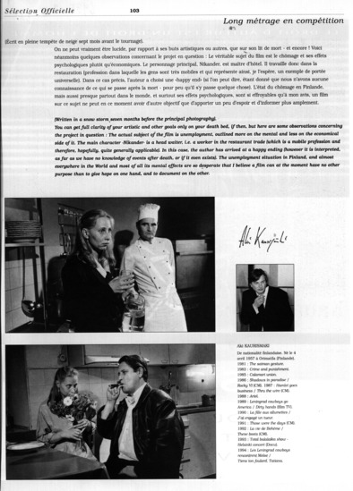 program note page 2 of 2 titled Kauas pilvet karkaavat, source: Cannes Film Festival