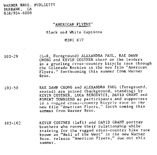 press kit page 21 of 21 titled American flyers, source: Warner Bros.