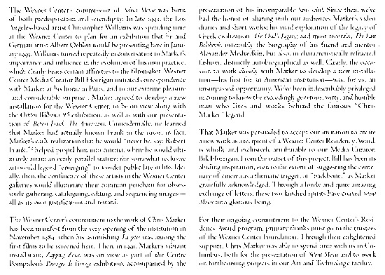 program page 8 of 42 titled Chris Marker Silent movie, source: Wexner Center for the Arts