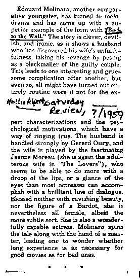 review titled [Back to the wall], source: Saturday Review