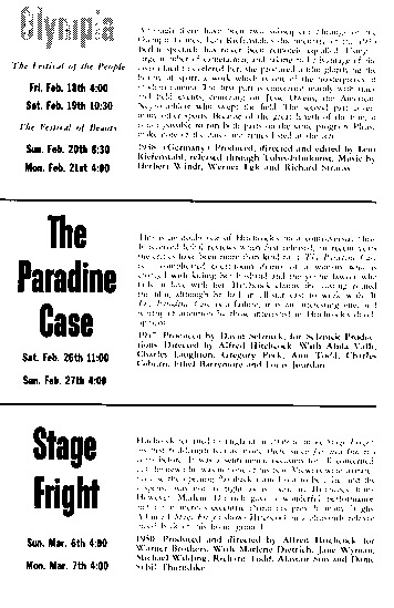program page 13 of 16 titled Alfred Hitchcock:  part two American years 1940-1951, source: Dartmouth Film Society