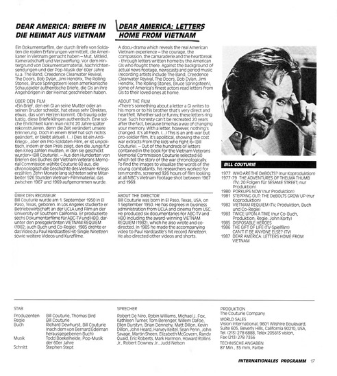 program note titled Dear America: letters home from Vietnam, source: Filmfest München