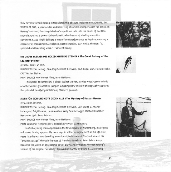 booklet page 24 of 33 titled The great ecstasies of the filmmaker Werner Herzog : a retrospektive 1967-1995, source: Goethe-Institut