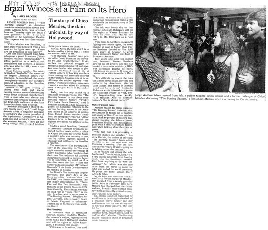 article titled Brazil winces at a film on its hero, source: New York Times