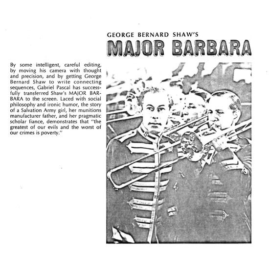 distributor materials page 1 of 2 titled Major Barbara, source: Janus Films