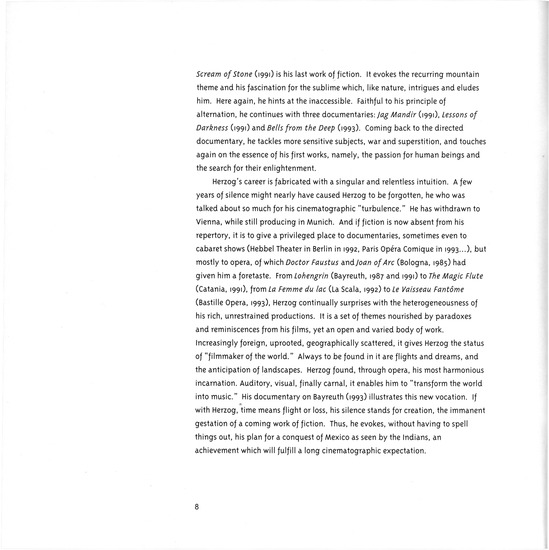 booklet page 9 of 33 titled The great ecstasies of the filmmaker Werner Herzog : a retrospektive 1967-1995, source: Goethe-Institut